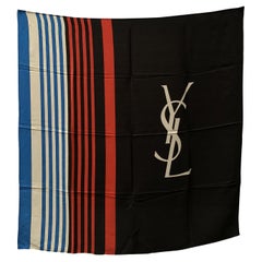 Yves Saint Laurent - Grande écharpe en soie vintage à blocs de couleur avec logo YSL