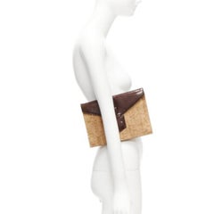 YVES SAINT LAURENT Vintage Cork brown patent leather small envelope clutch bag