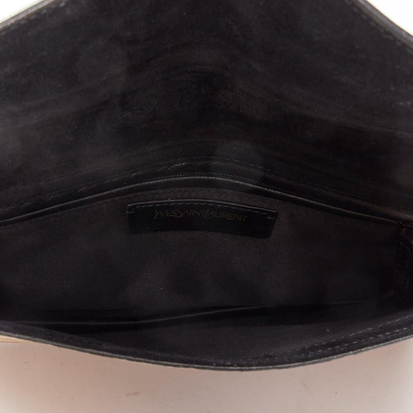 YVES SAINT LAURENT Vintage Cork brown patent leather small envelope clutch bag For Sale 5