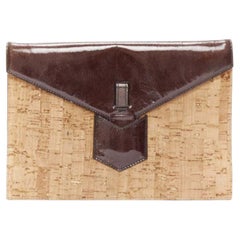 YVES SAINT LAURENT Vintage Cork brown patent leather small envelope clutch bag