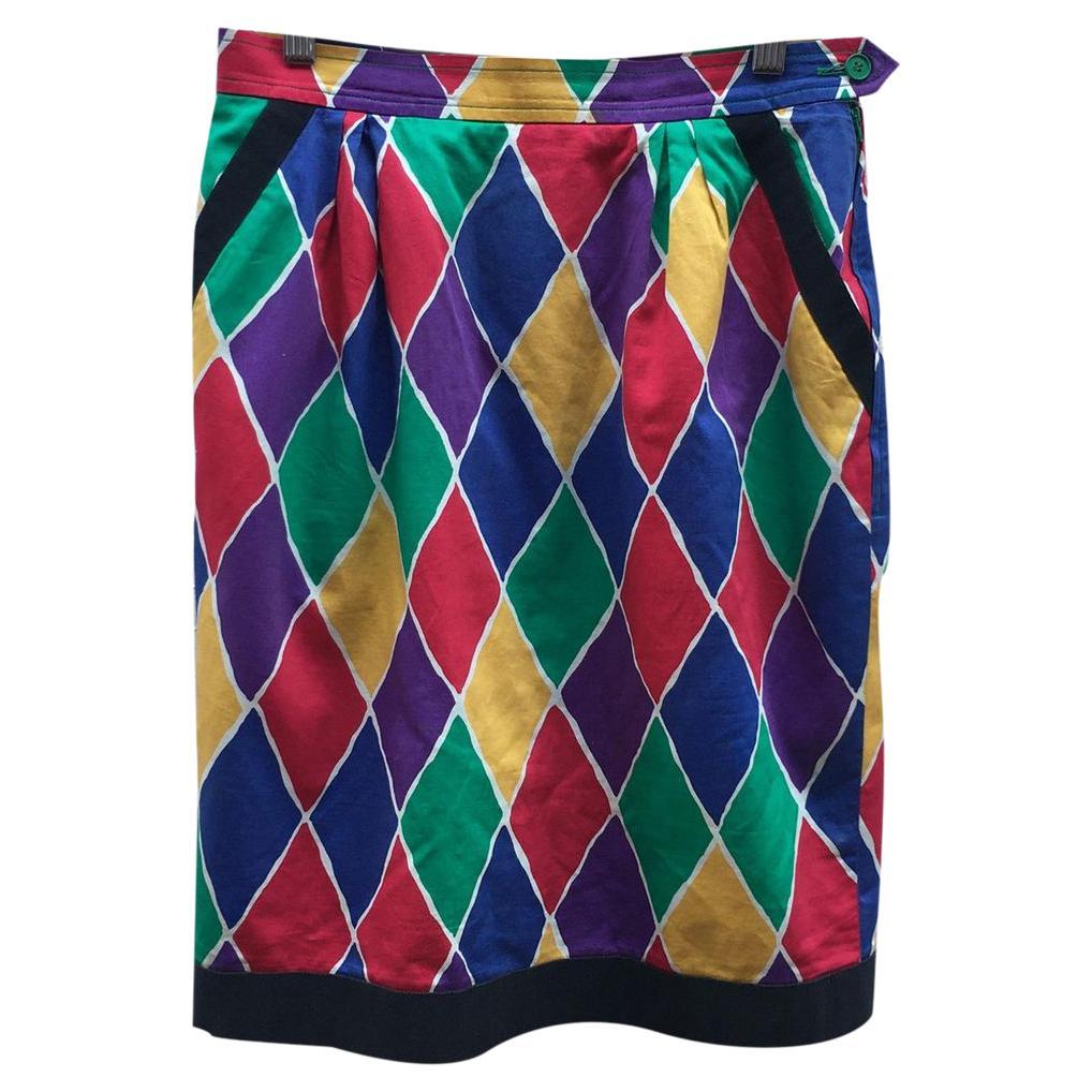 Yves Saint Laurent Vintage Cotton Mid-Length Skirt in Multicolour For Sale