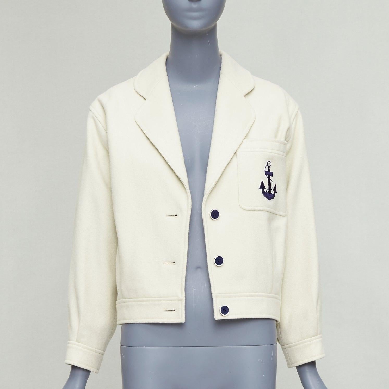 Beige Yves SAINT LAURENT Vintage crème marinière cropped jacket FR36 S