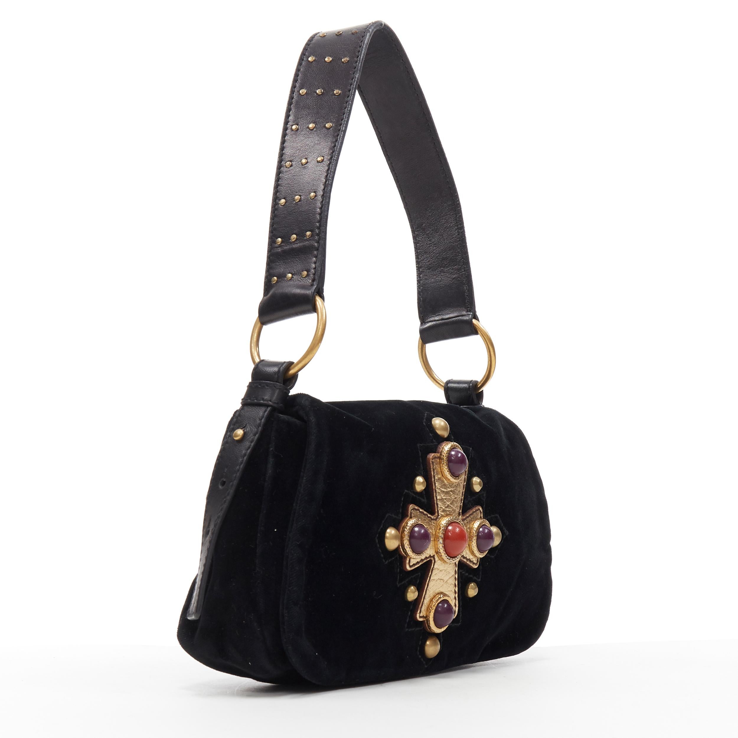 YVES SAINT LAURENT Vintage Crucifix Cross stud black velvet flap shoulder  bag