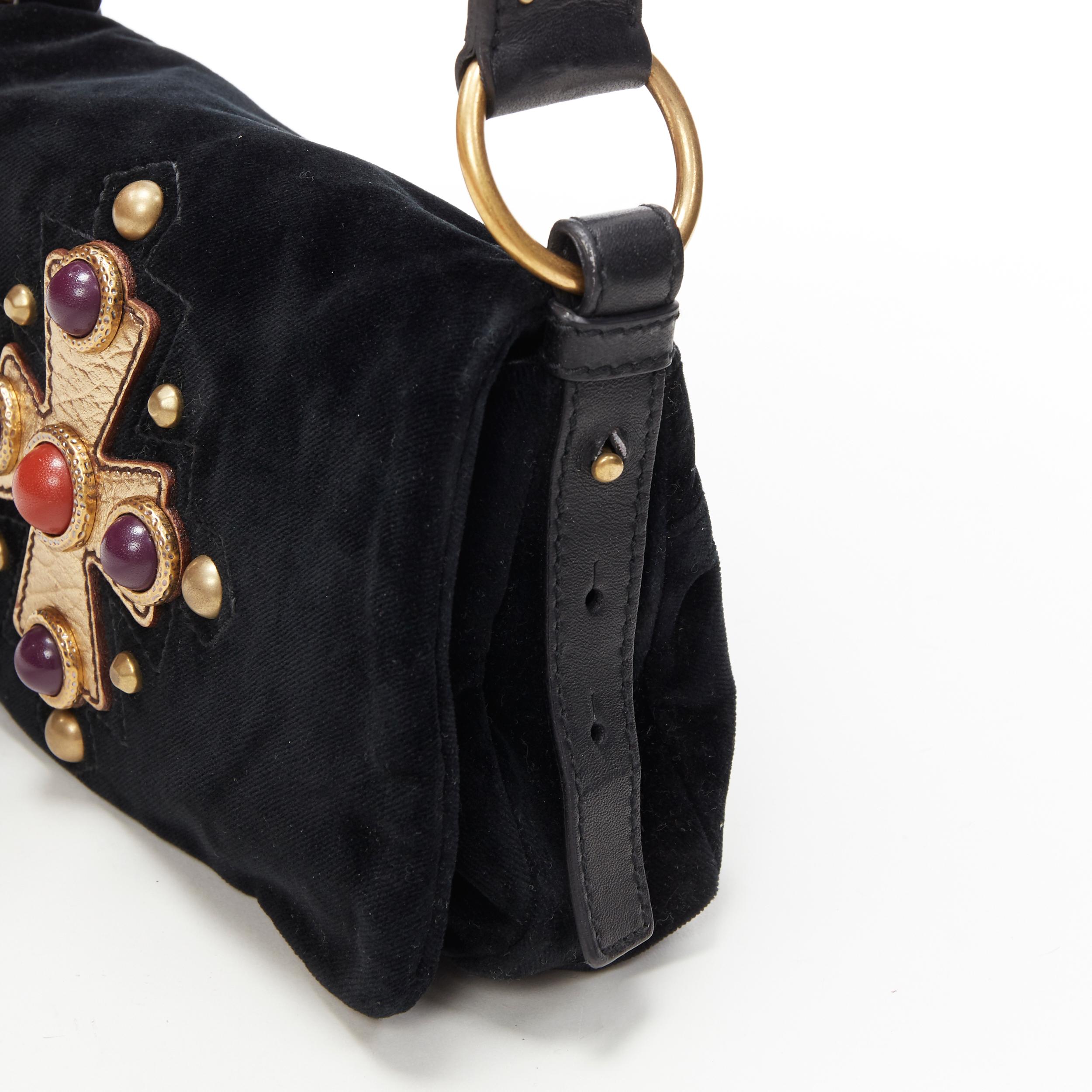 Women's YVES SAINT LAURENT Vintage Crucifix Cross stud black velvet flap shoulder bag