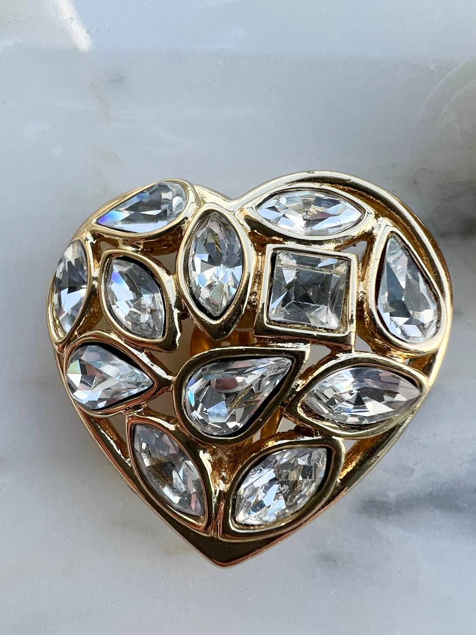Yves Saint Laurent Vintage Crystal Heart Clip-On Earrings, 1980s In Good Condition For Sale In New York, NY
