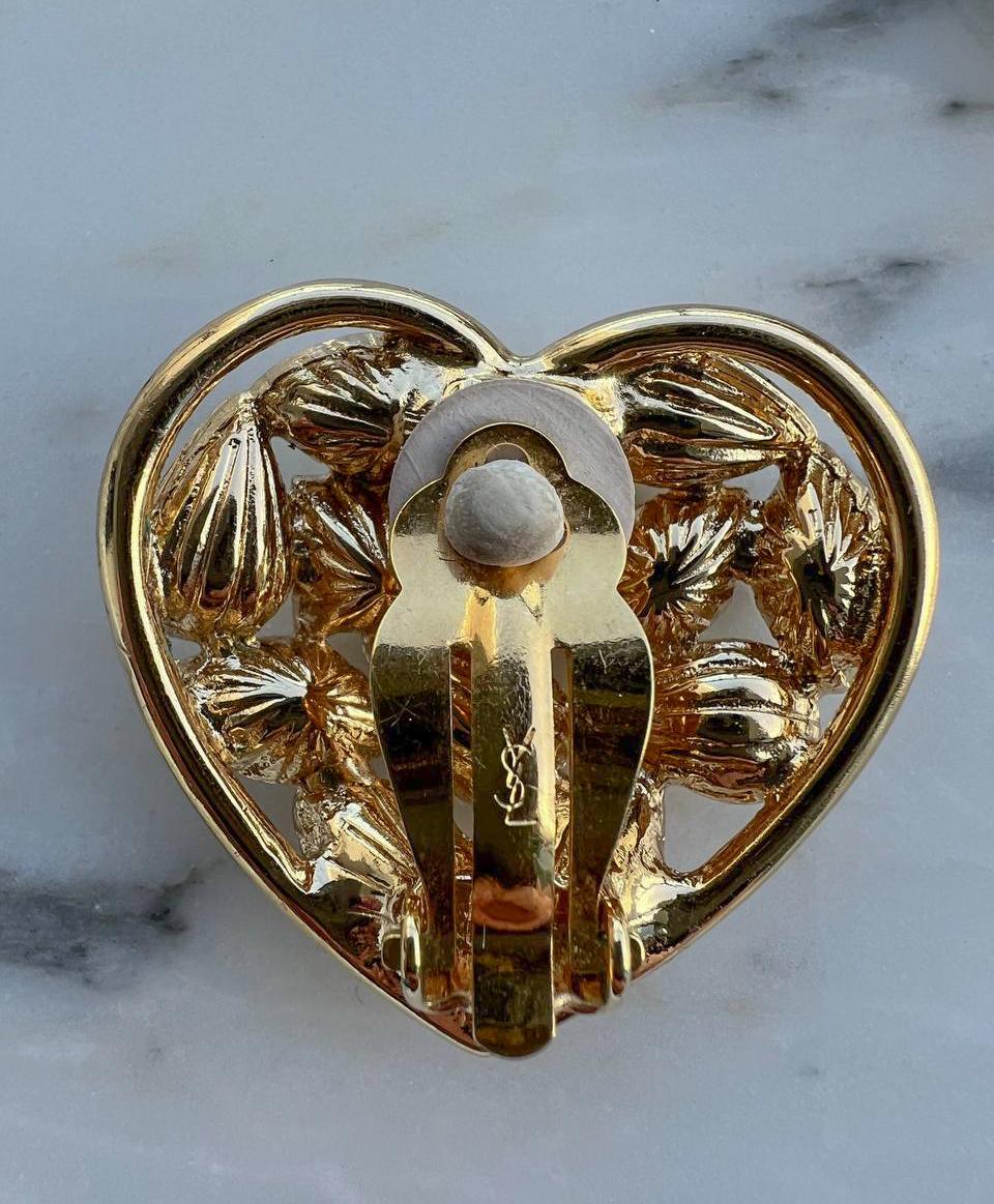 Women's or Men's Yves Saint Laurent Vintage Crystal Heart Clip-On Earrings, 1980s For Sale