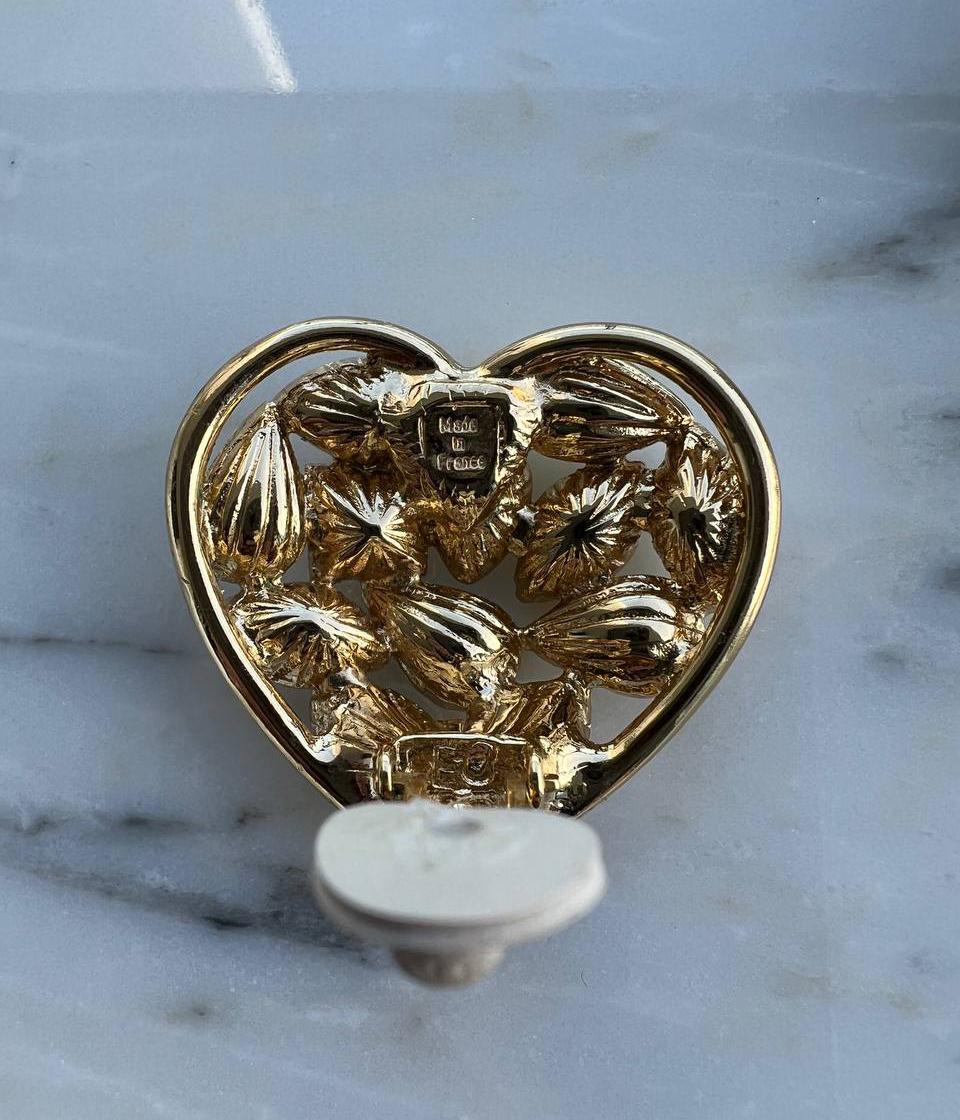 Yves Saint Laurent Vintage Crystal Heart Clip-On Earrings, 1980s For Sale 1