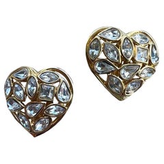 Yves Saint Laurent Vintage Crystal Heart Clip-On Earrings, 1980s
