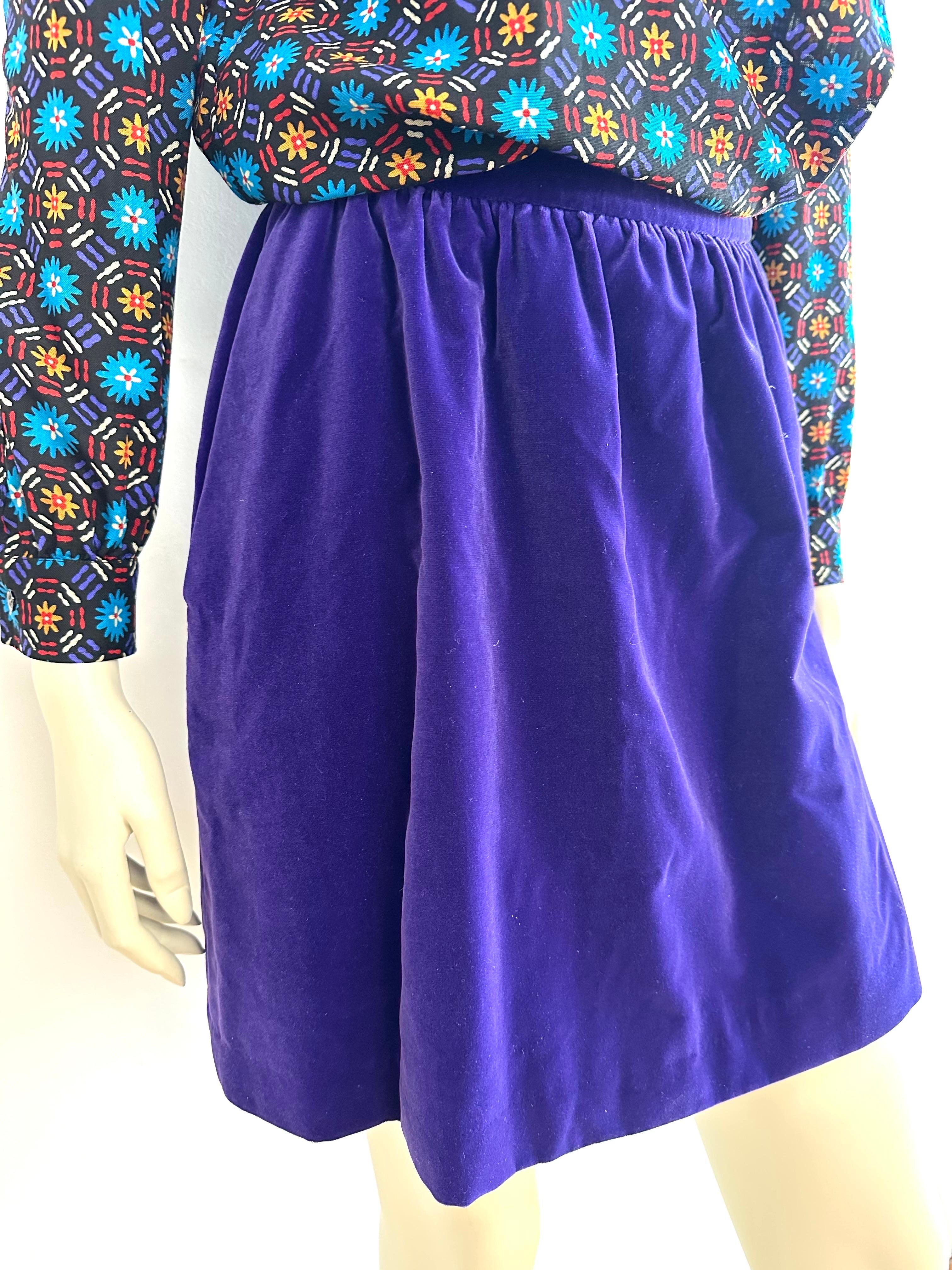 Purple Yves saint Laurent vintage deep purple velvet skirt For Sale