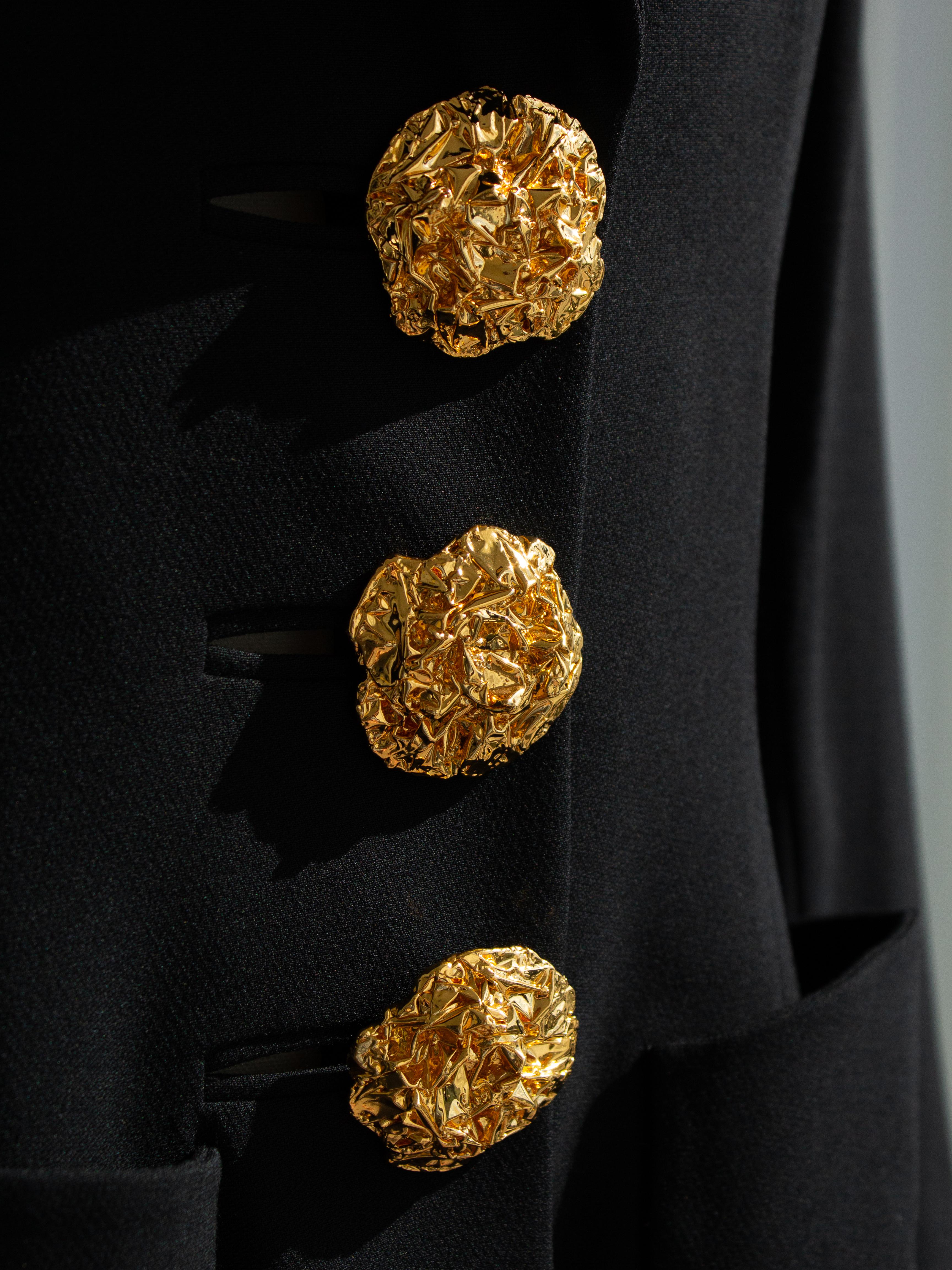 Yves Saint Laurent Vintage F/W 1992 Black Gold Oversized Foil Buttons Blazer 6