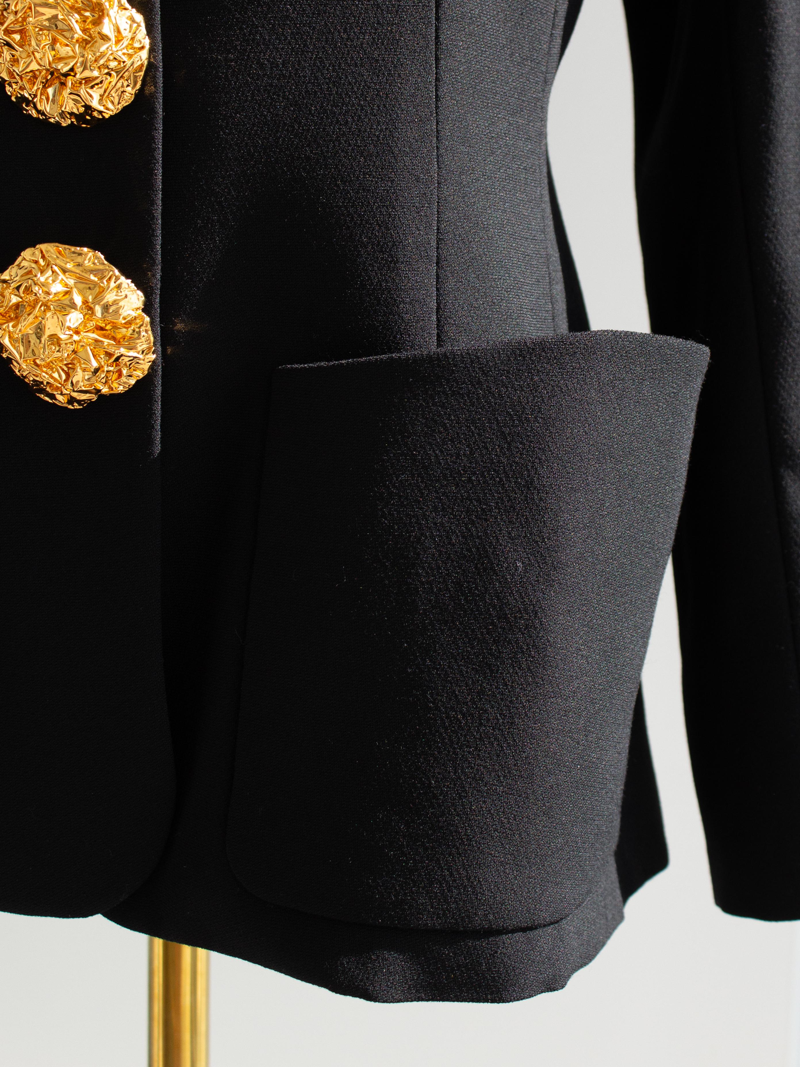 Yves Saint Laurent Vintage F/W 1992 Black Gold Oversized Foil Buttons Blazer 7