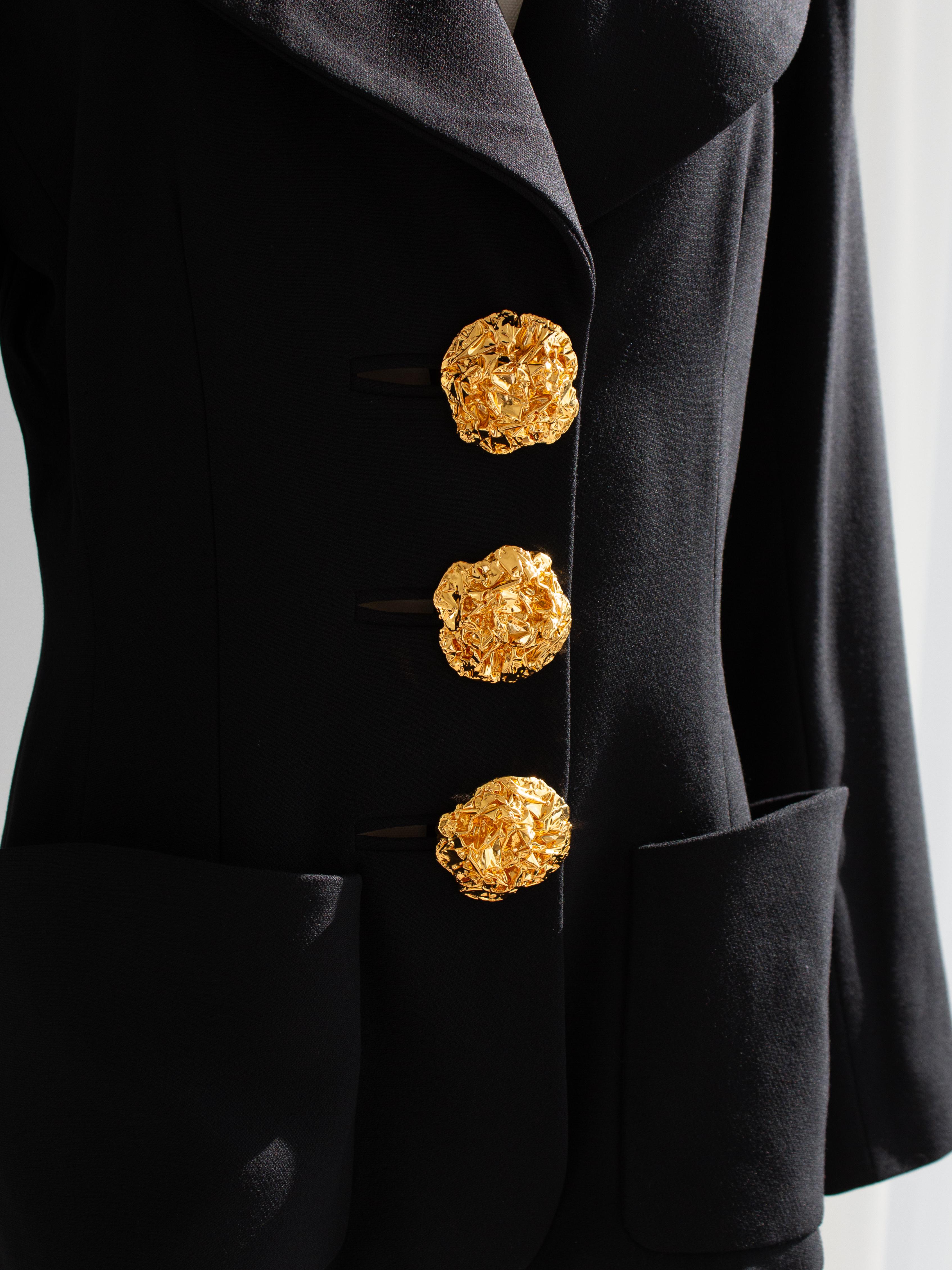 Yves Saint Laurent Vintage F/W 1992 Black Gold Oversized Foil Buttons Blazer 2