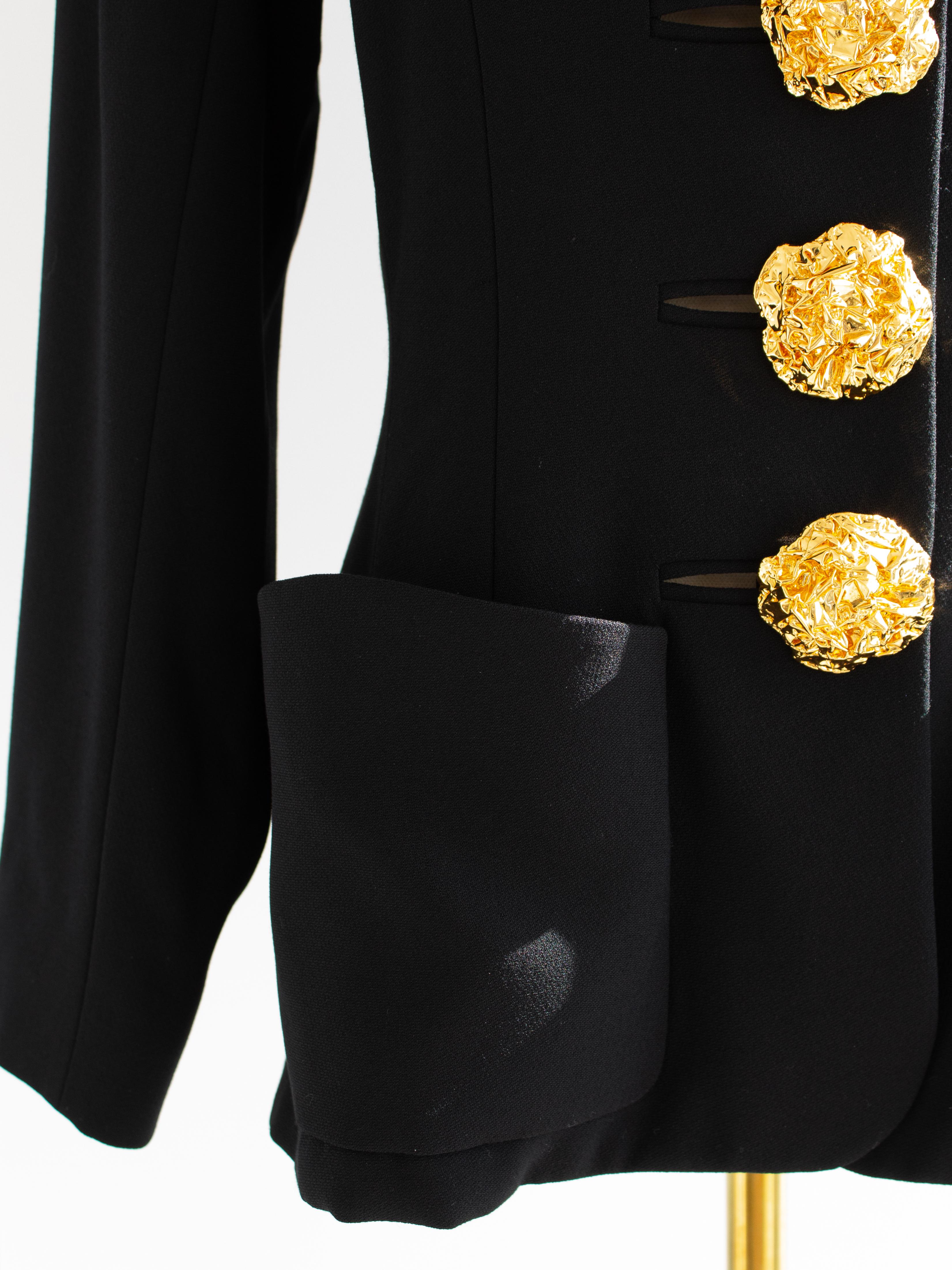 Yves Saint Laurent Vintage F/W 1992 Black Gold Oversized Foil Buttons Blazer 4