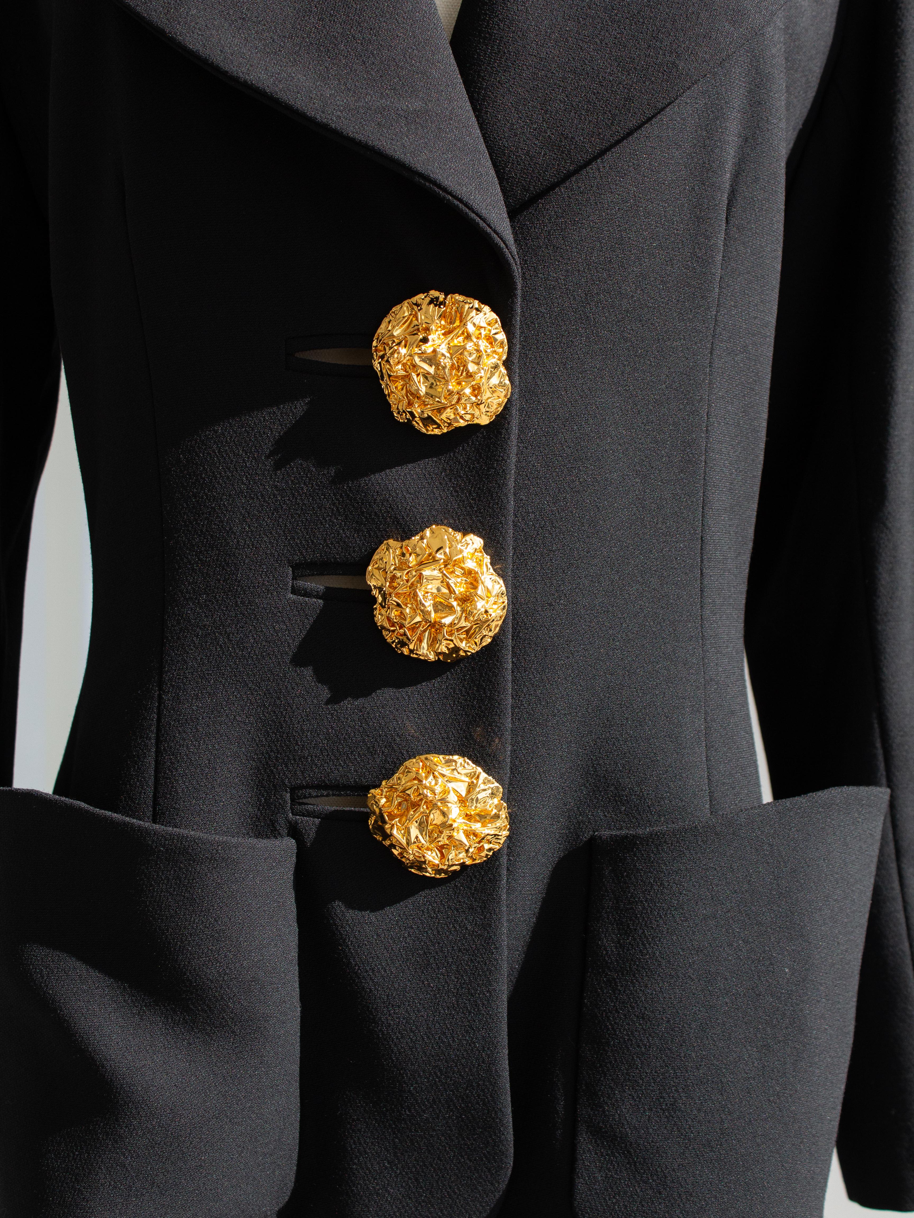 Yves Saint Laurent Vintage F/W 1992 Black Gold Oversized Foil Buttons Blazer 5
