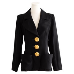 Yves Saint Laurent Vintage F/W 1992 Negro Oro Sobredimensionado Foil Botones Blazer