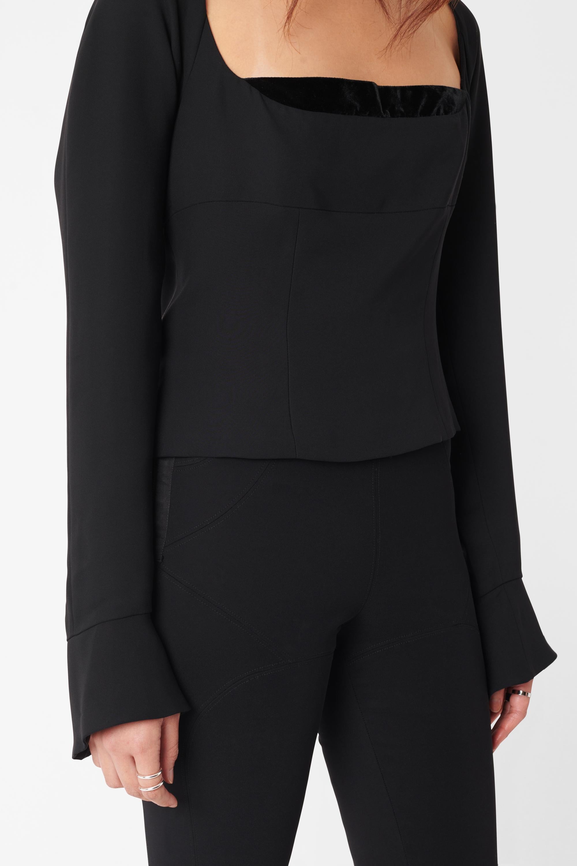 Yves Saint Laurent Vintage F/W 2002 Rive Gauche Black Velvet Ribbon Silk Blouse In Excellent Condition For Sale In London, GB