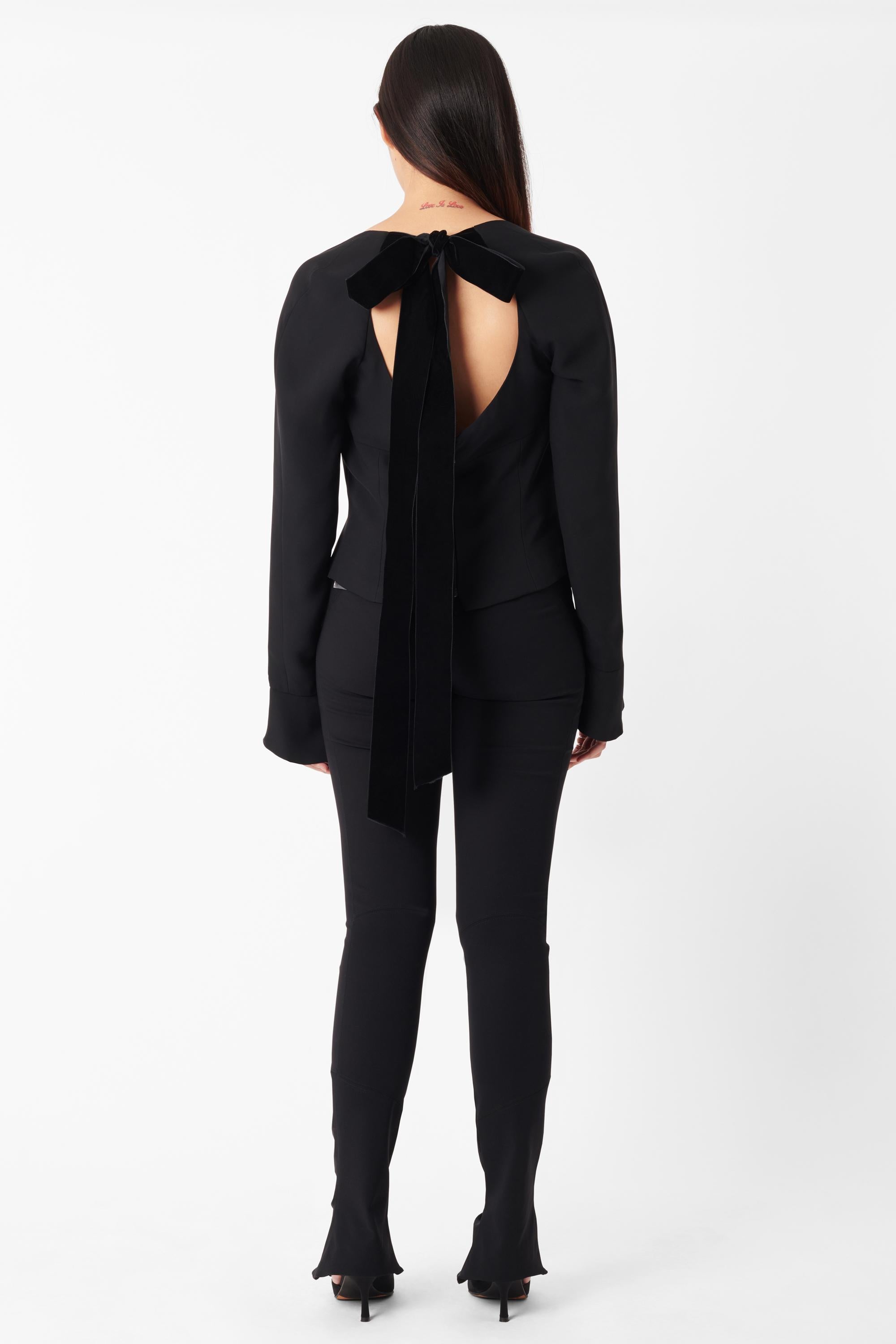 Women's or Men's Yves Saint Laurent Vintage F/W 2002 Rive Gauche Black Velvet Ribbon Silk Blouse For Sale