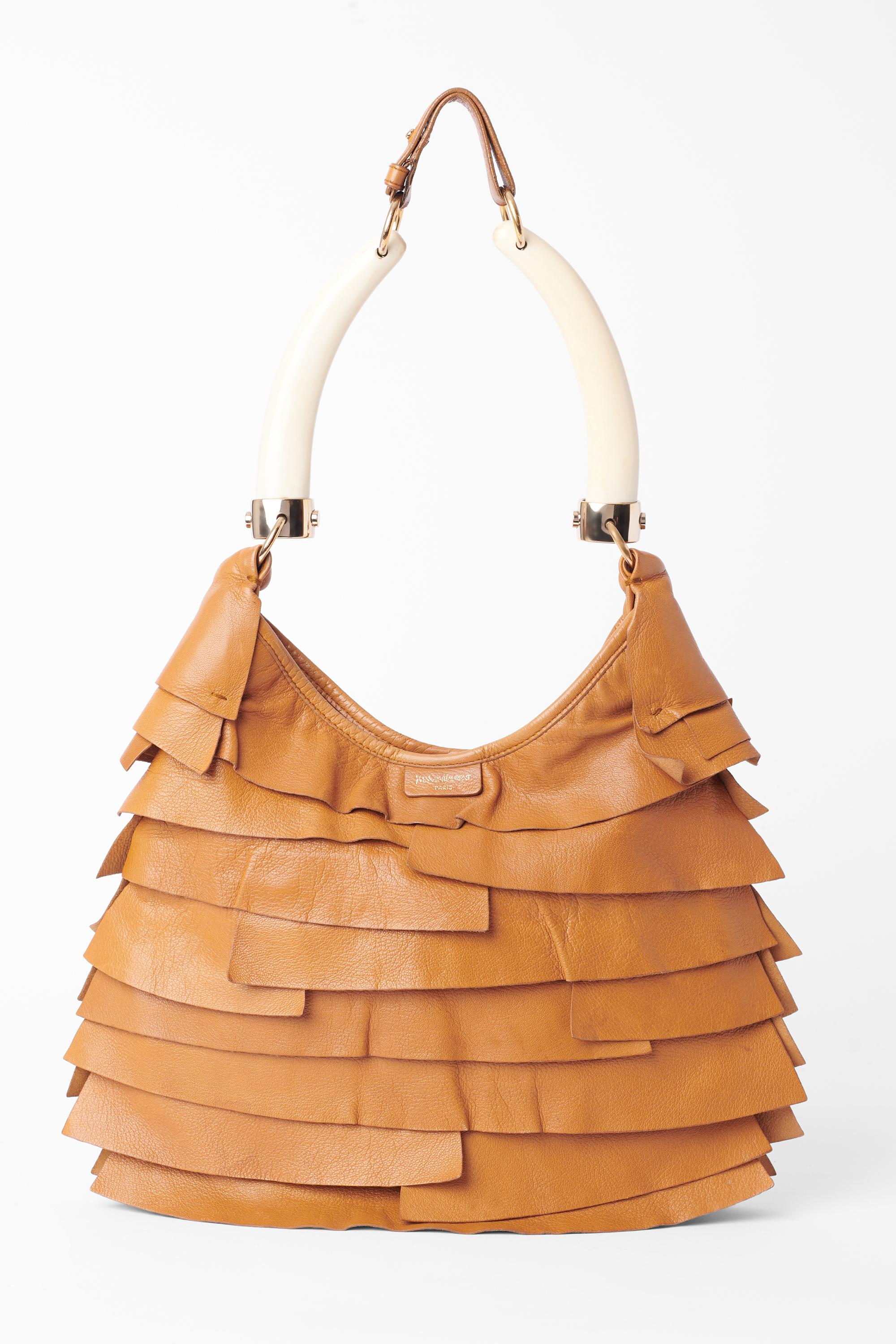 Orange Yves Saint Laurent Vintage F/W 2004 Camel St Tropez Ruffled Bag For Sale