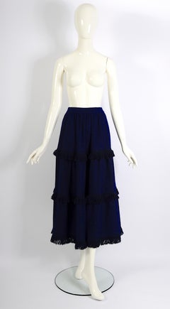 Yves Saint Laurent Vintage Fall Winter 1977 Light Knit Blue Long Fringe Skirt