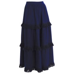 Yves Saint Laurent Vintage Fall Winter 1977 Light Knit Blue Long Fringe Skirt