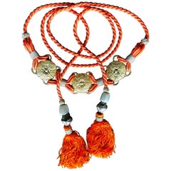 Yves Saint Laurent Vintage Folkloric Gold Medallion 70's Belt w Beads & Tassels