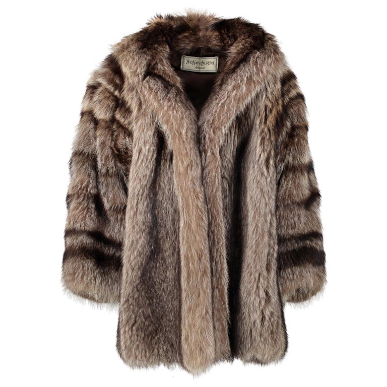 Yves Saint Laurent burgundy and black fur coat