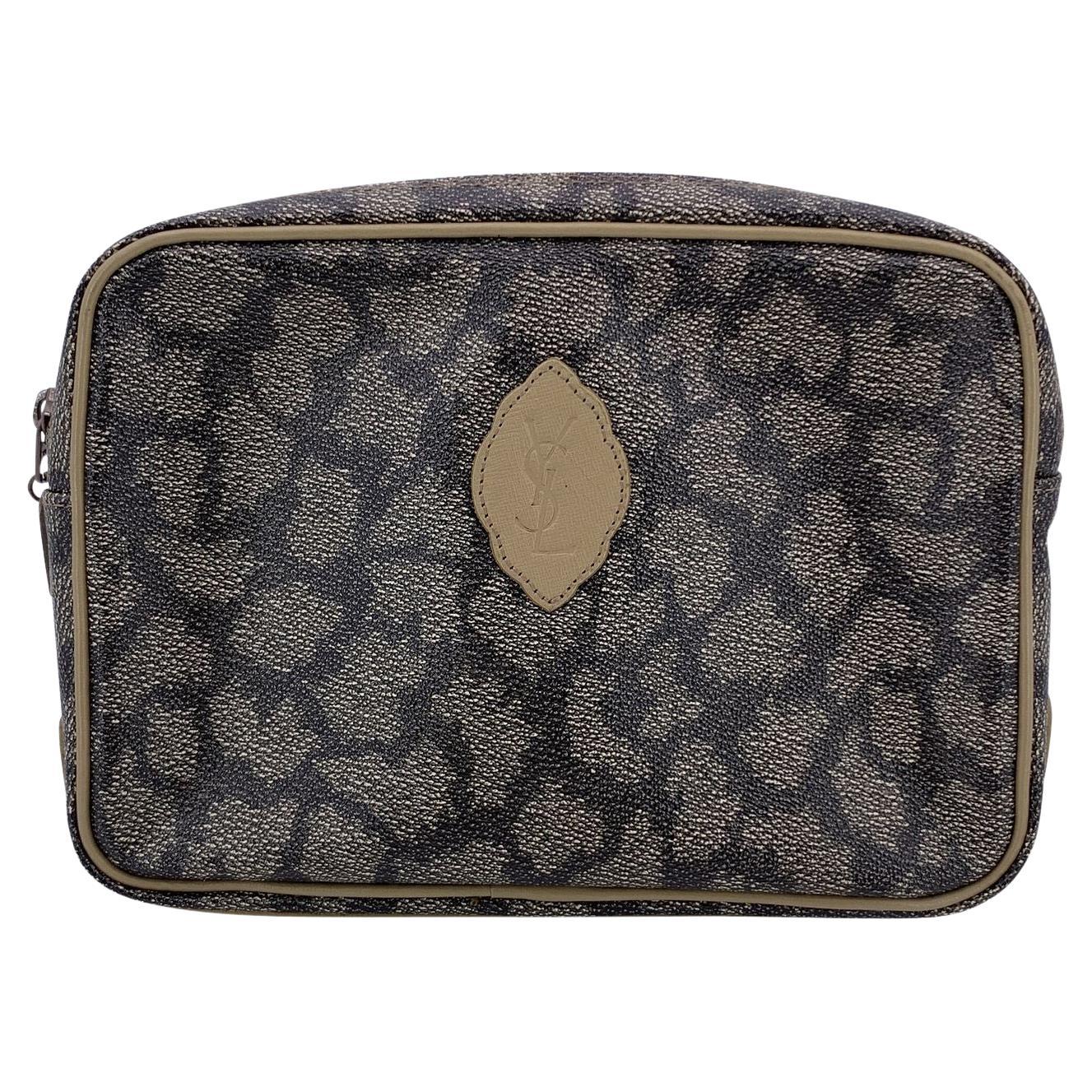 Yves Saint Laurent Vintage Giraffe Print Canvas Clutch Cosmetic Bag