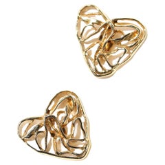 Yves Saint Laurent vintage gold filigree oversized heart shaped clip on earrings