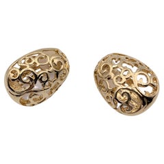 Yves Saint Laurent Vintage Gold Metal Cut Out Clip On Oval Earrings