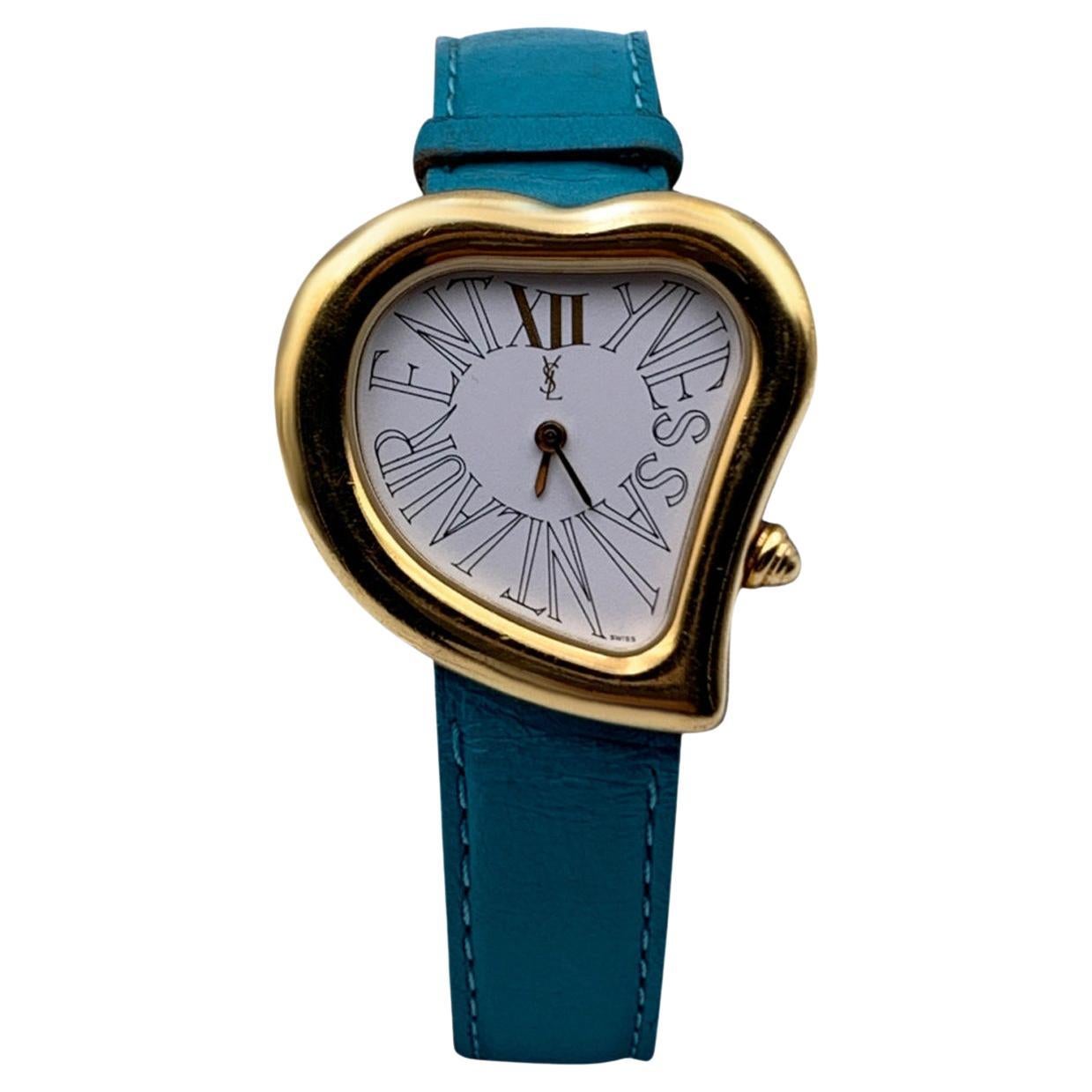 Yves Saint Laurent Vintage Gold Metal Watch Mod. 05F Heart Shaped