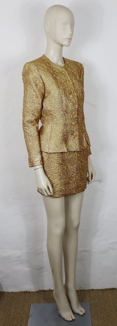 YVES SAINT LAURENT Vintage Gold Metallic Brocade Skirt Suit, Fall-Winter 1991