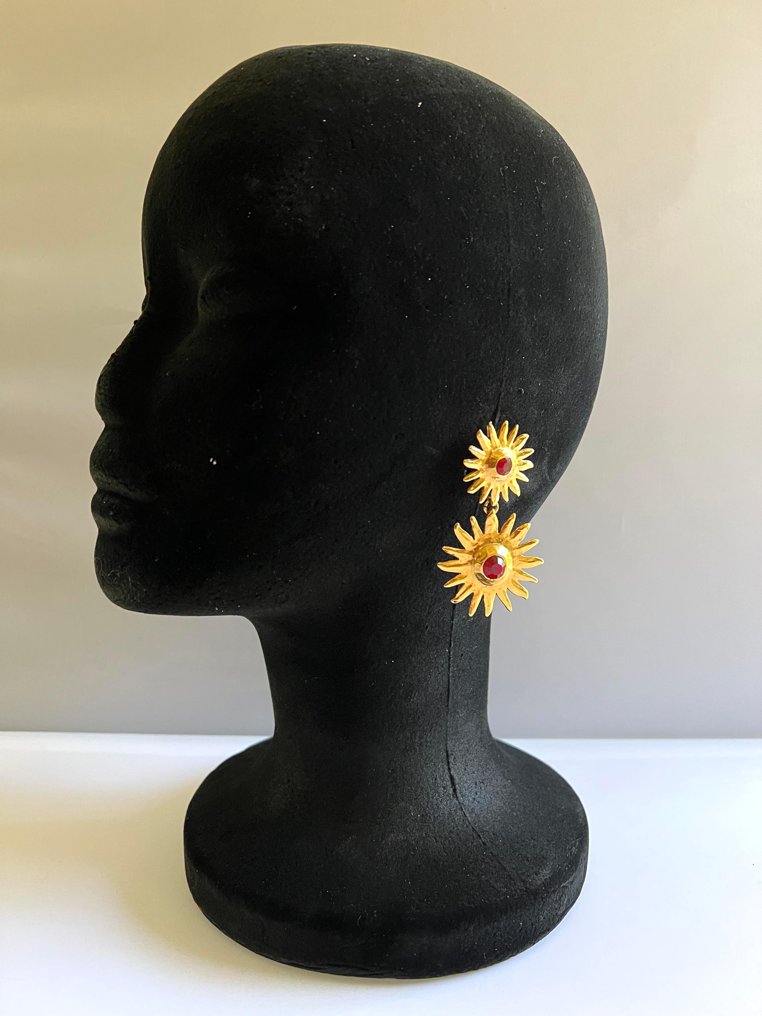 Artisan Yves Saint Laurent Vintage Gold Sun Dangle Earrings 