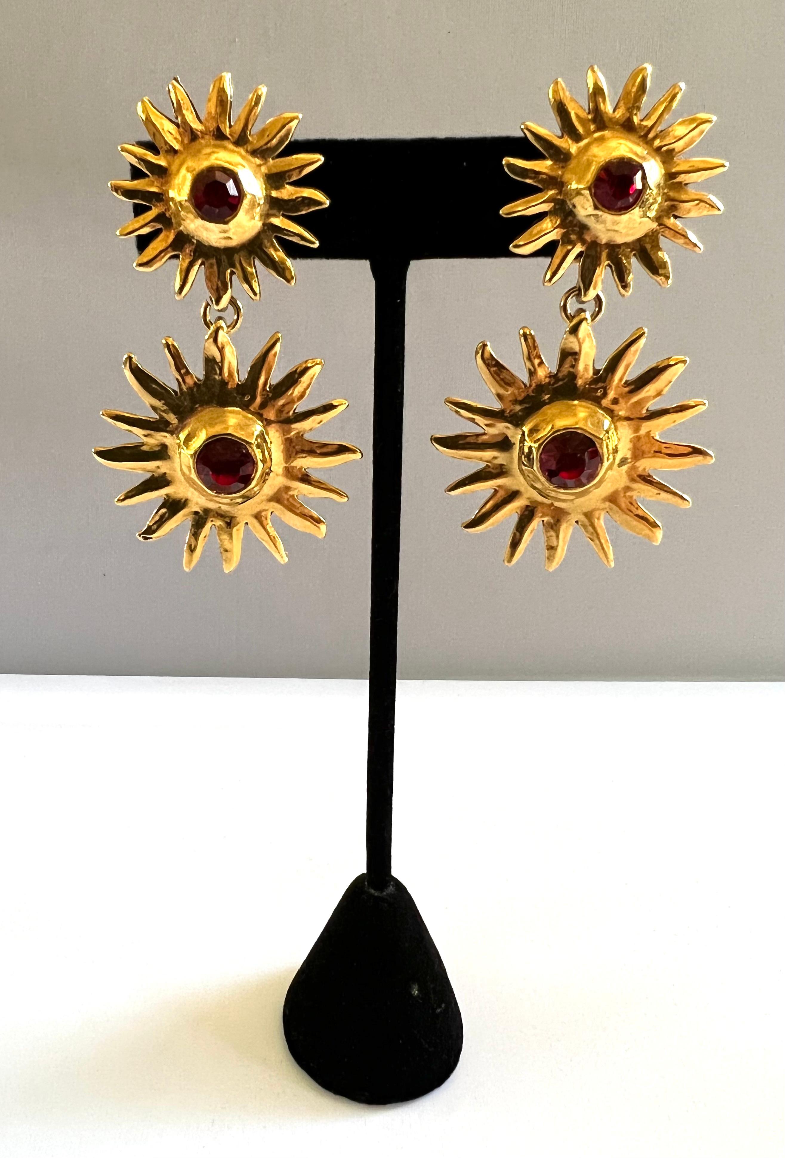 Yves Saint Laurent Vintage Gold Sun Dangle Earrings  In Excellent Condition In Palm Springs, CA