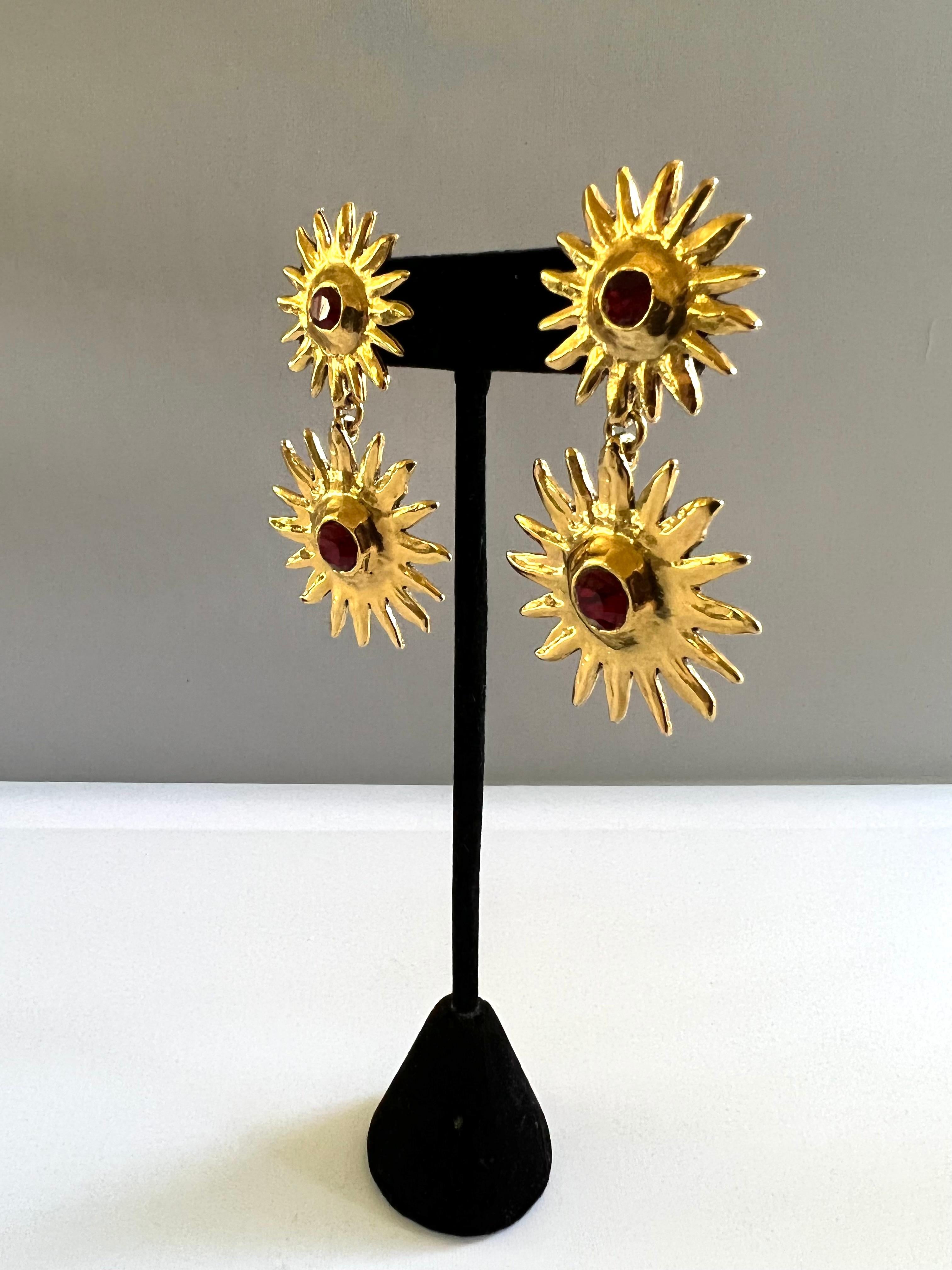 Women's Yves Saint Laurent Vintage Gold Sun Dangle Earrings 