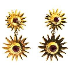 Yves Saint Laurent Vintage Gold Sun Dangle Earrings 