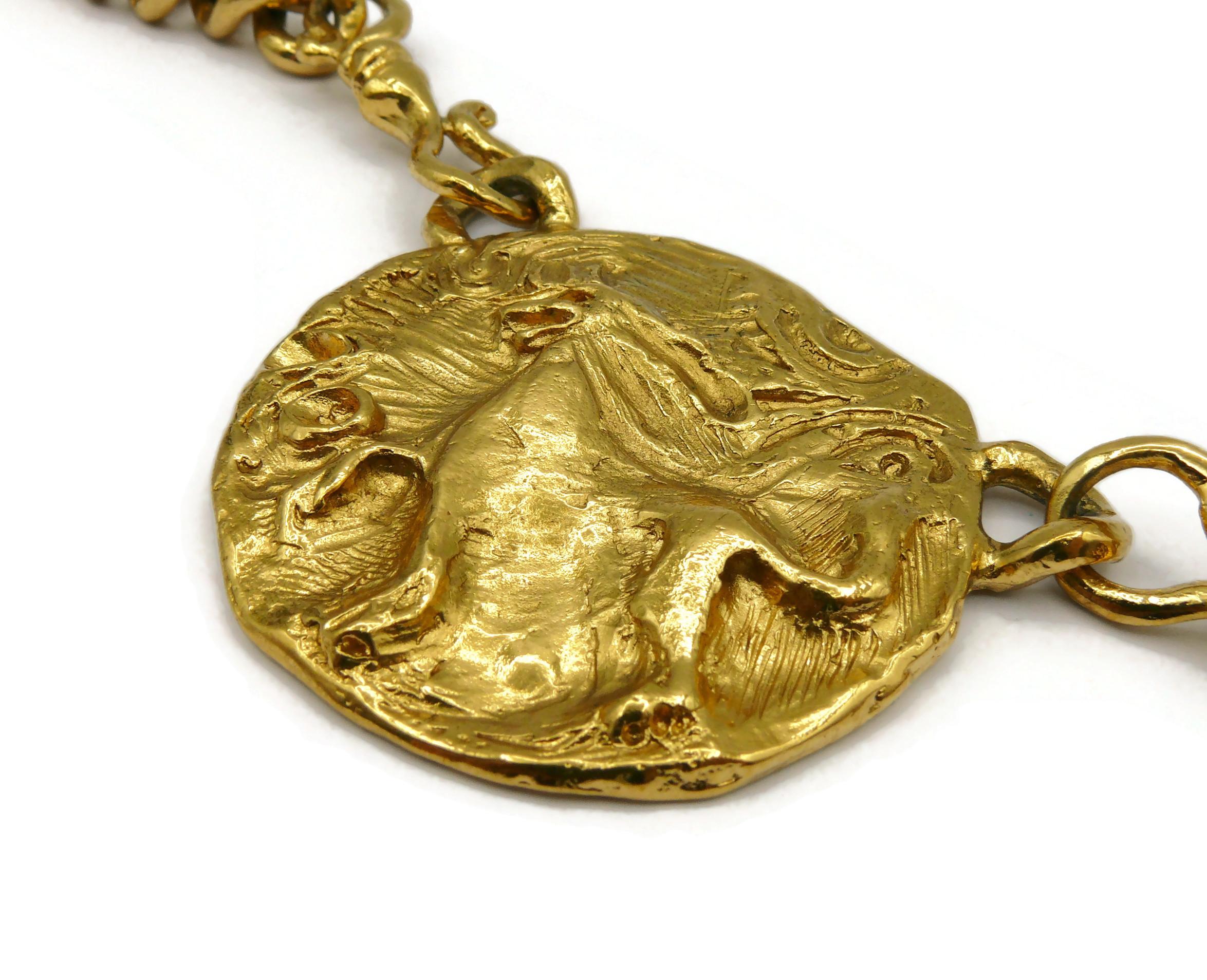 YVES SAINT LAURENT Vintage Gold Tone Mythological Creature Medallion Necklace For Sale 6