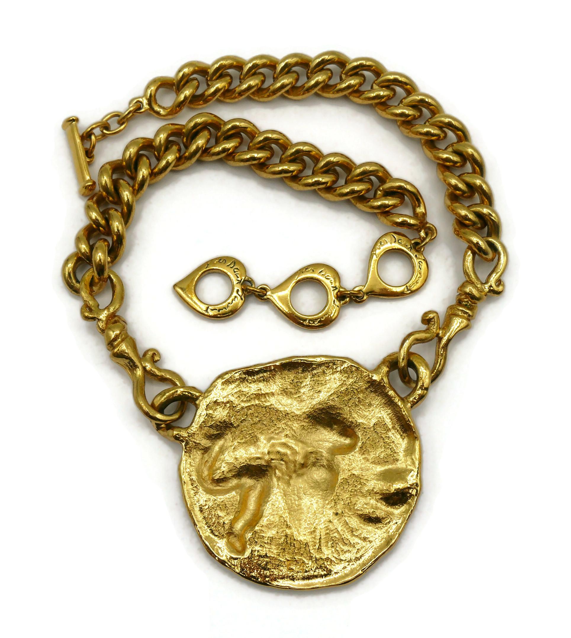 YVES SAINT LAURENT Vintage Gold Tone Mythological Creature Medallion Necklace For Sale 9