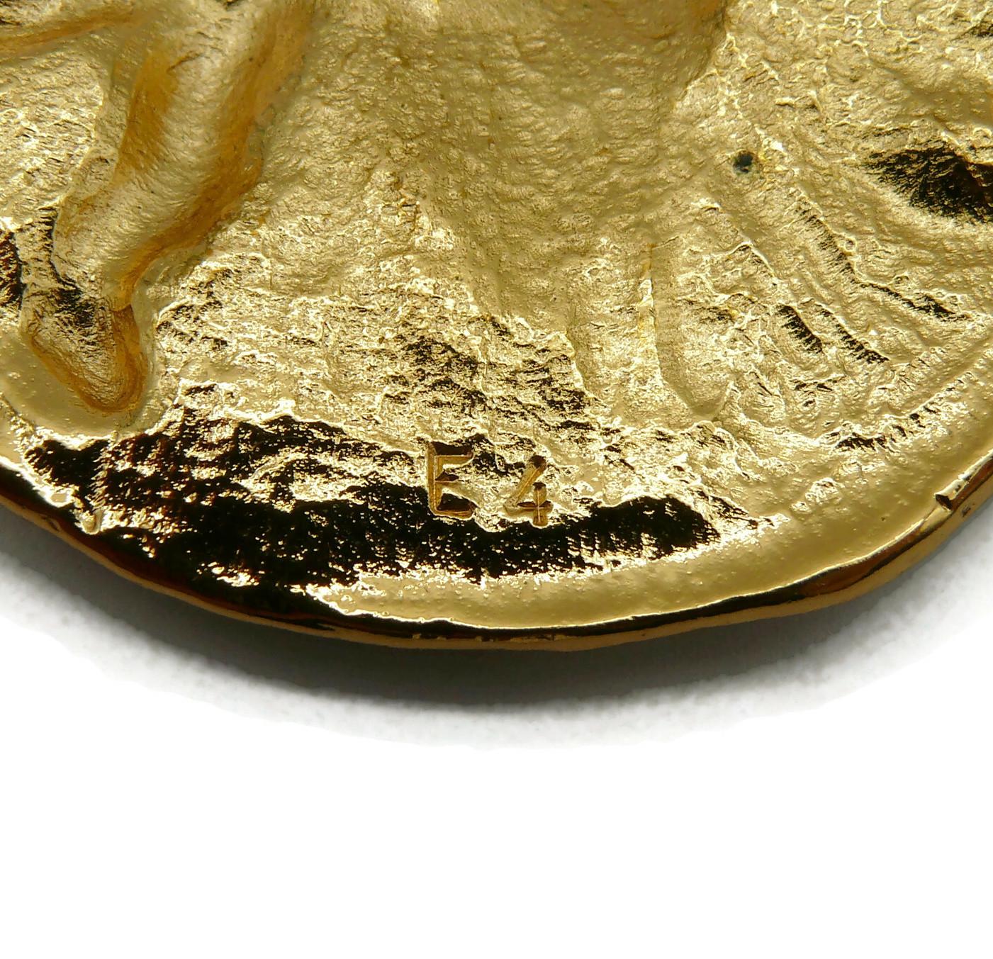 YVES SAINT LAURENT Vintage Gold Tone Mythological Creature Medallion Necklace For Sale 10