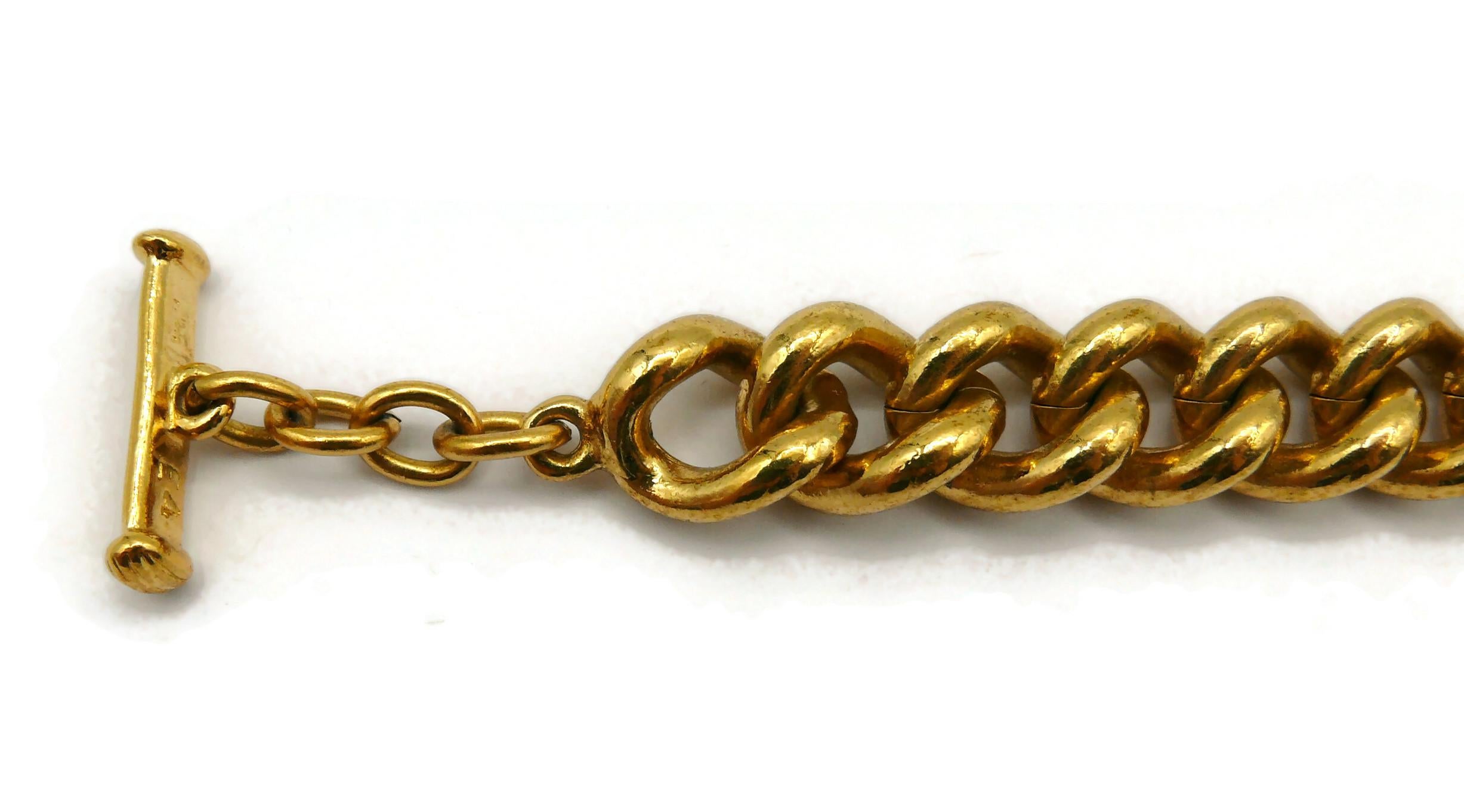 Women's or Men's YVES SAINT LAURENT Vintage Gold Tone Mythological Creature Medallion Necklace For Sale