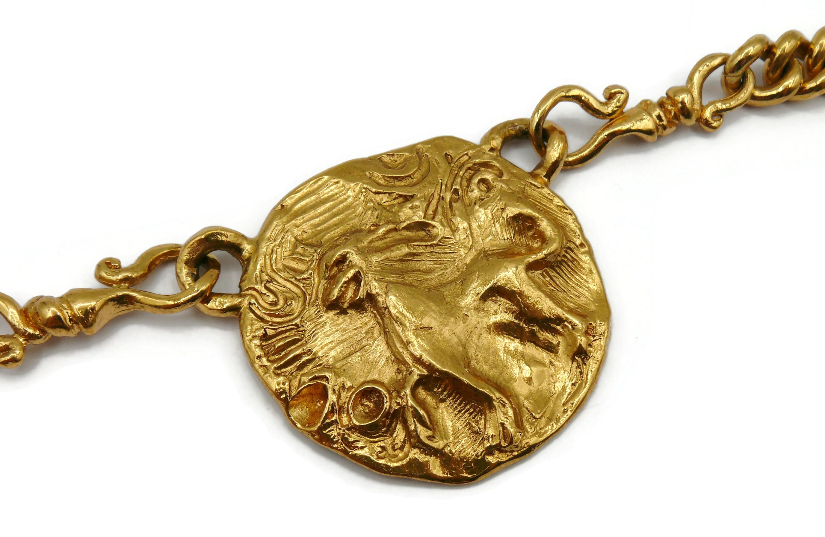 YVES SAINT LAURENT Vintage Gold Tone Mythological Creature Medallion Necklace For Sale 2
