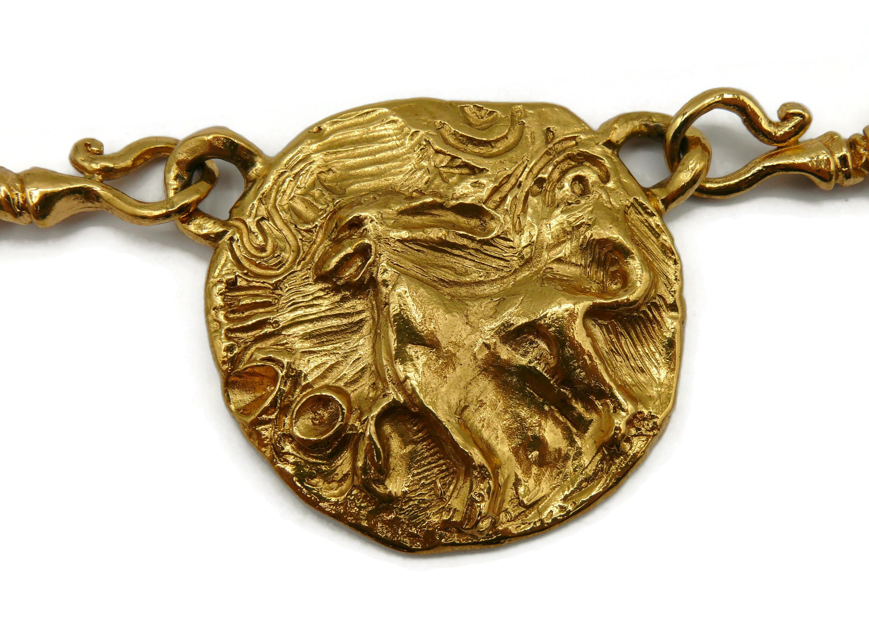 YVES SAINT LAURENT Vintage Gold Tone Mythological Creature Medallion Necklace For Sale 3