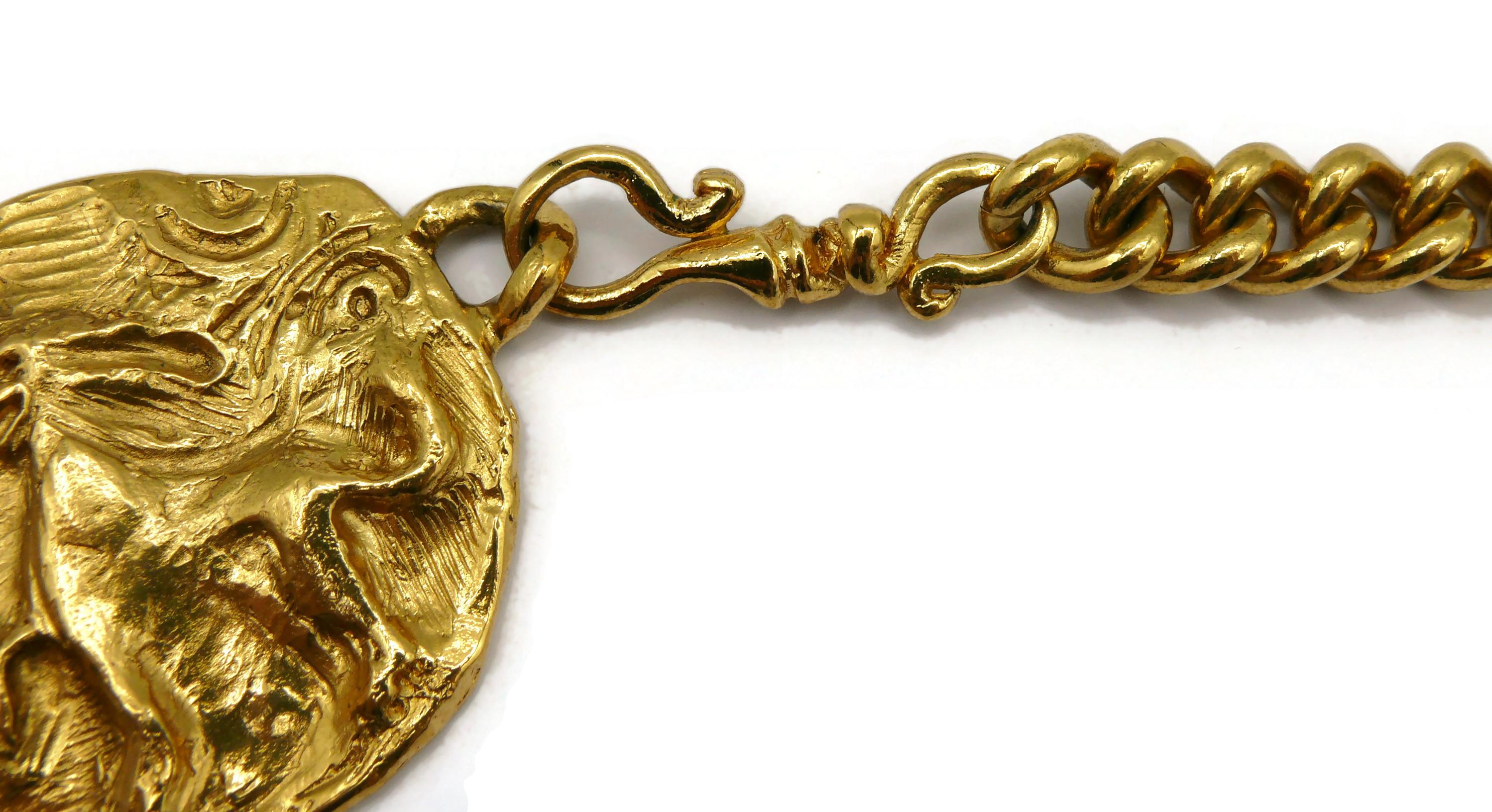 YVES SAINT LAURENT Vintage Gold Tone Mythological Creature Medallion Necklace For Sale 4