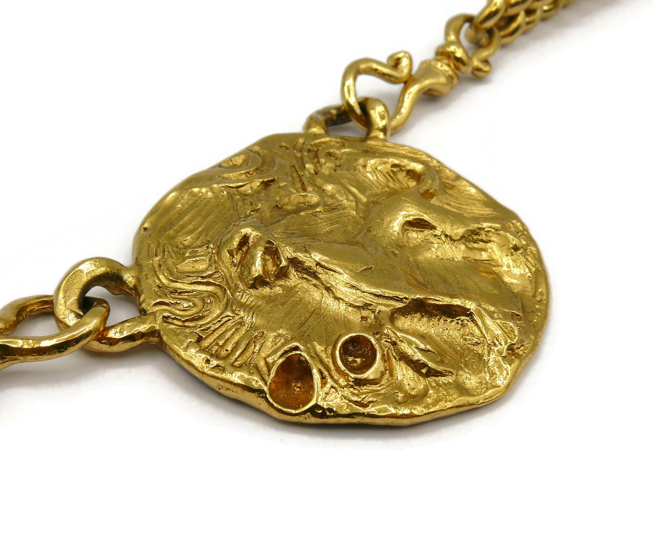YVES SAINT LAURENT Vintage Gold Tone Mythological Creature Medallion Necklace For Sale 5