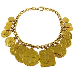 Yves Saint Laurent Vintage Gold Toned Iconic Multi Charm Necklace