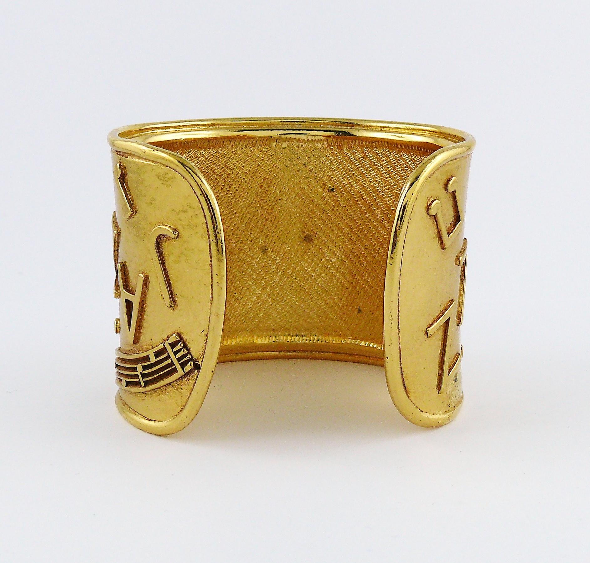 Yves Saint Laurent Vintage Gold Toned Jazz Cuff Bracelet 1