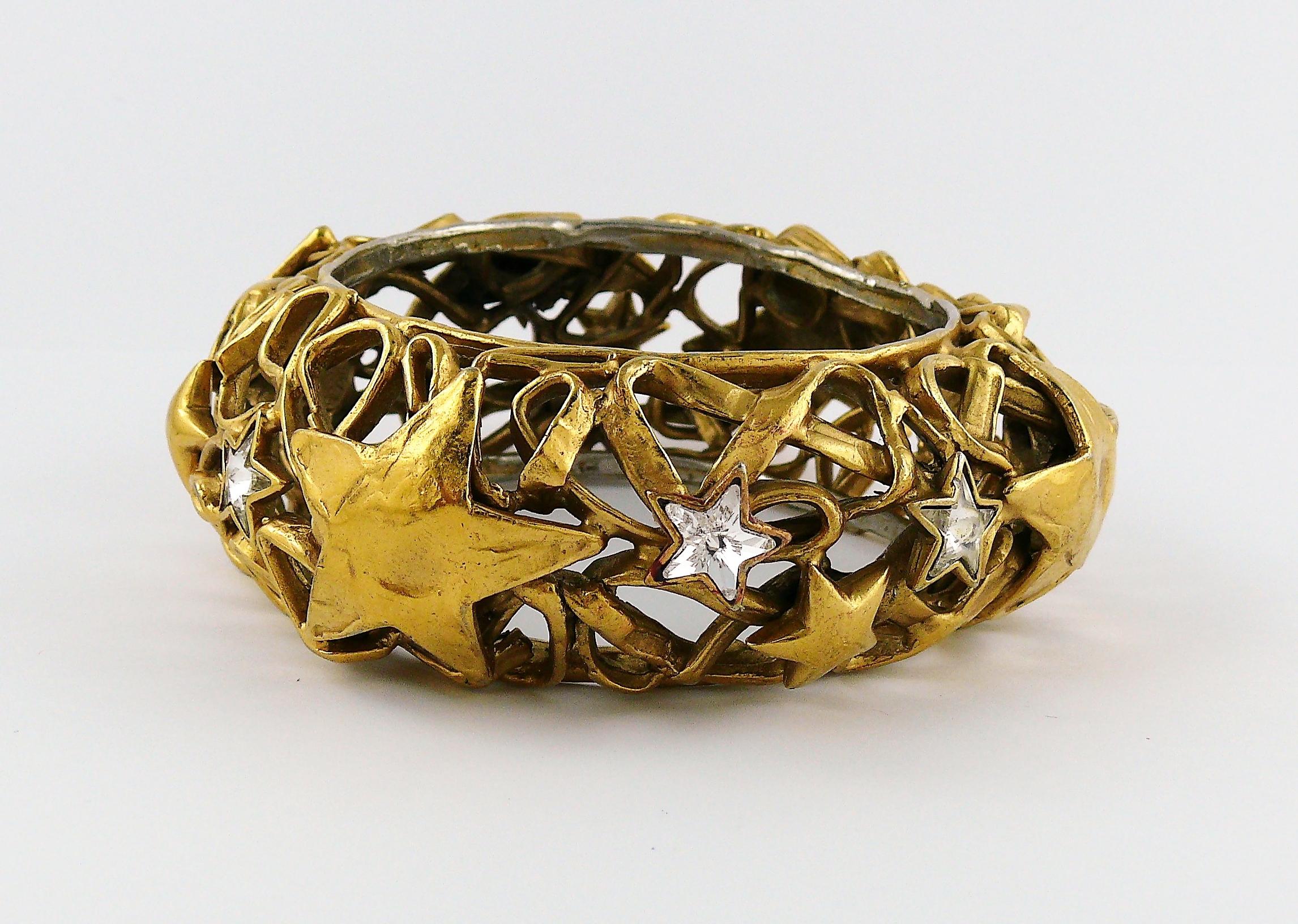 Women's Yves Saint Laurent Vintage Gold Toned Stars Cuff Bracelet For Sale