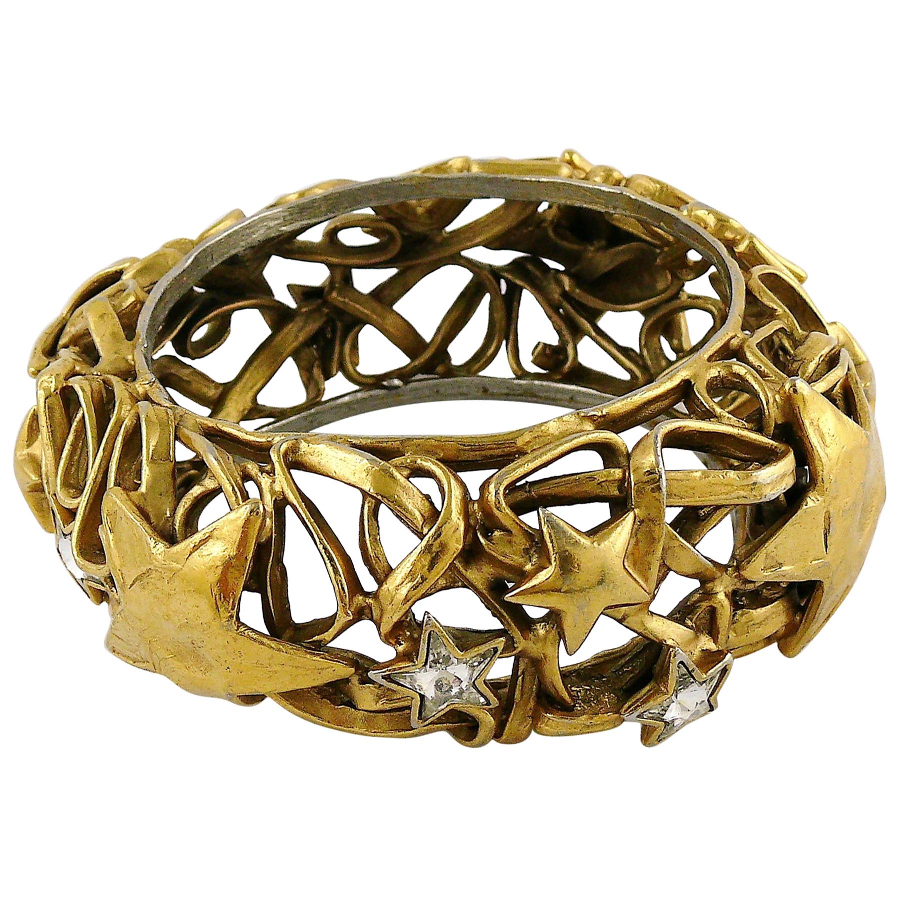 Yves Saint Laurent Vintage Gold Toned Stars Cuff Bracelet For Sale