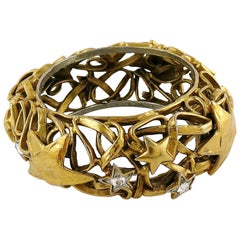 Yves Saint Laurent Vintage Gold Toned Stars Cuff Bracelet