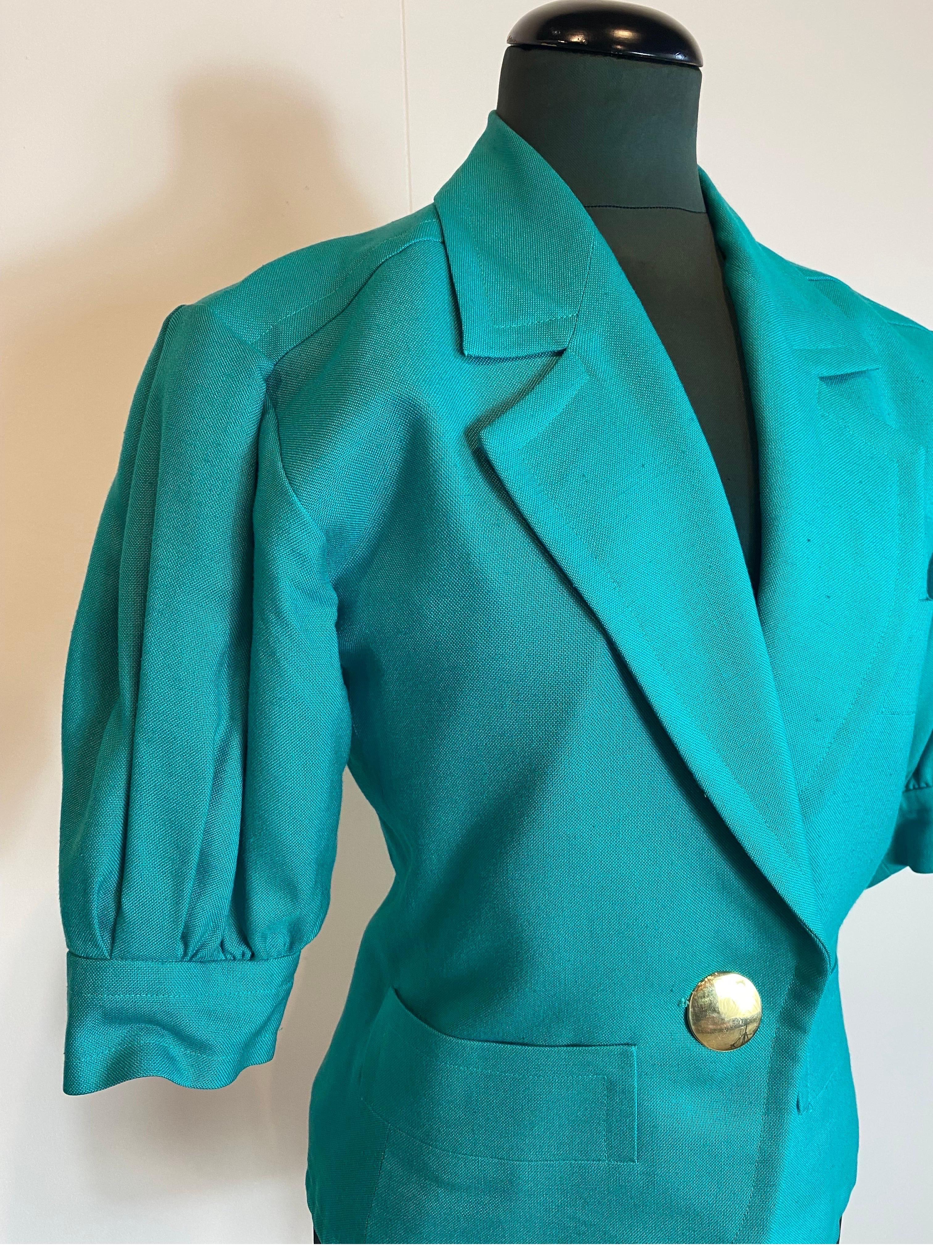 Vert Yves Saint Laurent blazer vintage vert à manches ballons en vente