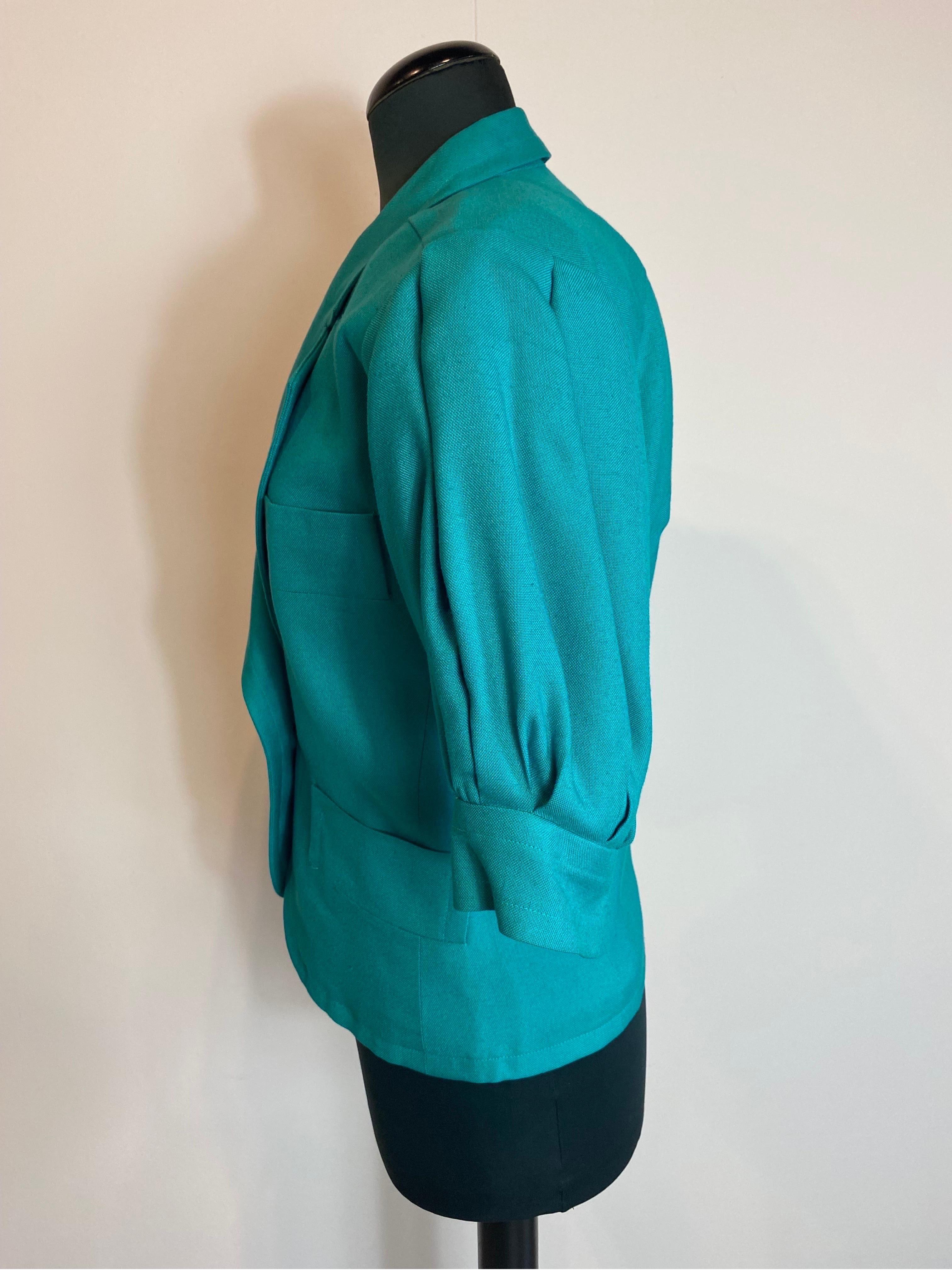 Yves Saint Laurent blazer vintage vert à manches ballons Excellent état - En vente à Carnate, IT